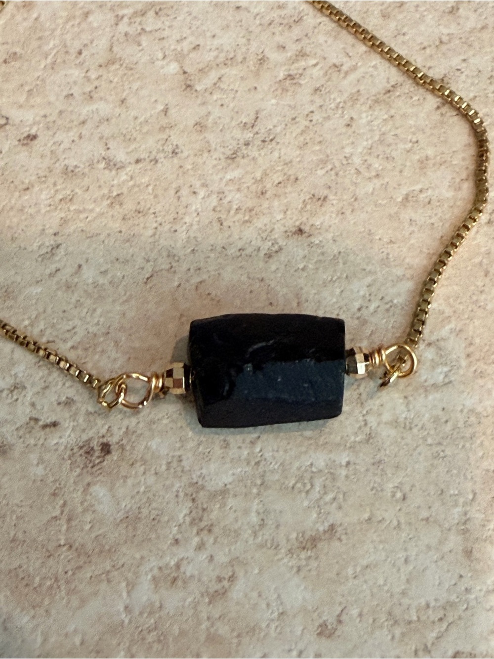 Genuine Black Tourmaline Gold Plated Adjustable Bolo Bracelet - Picture 2 of 3